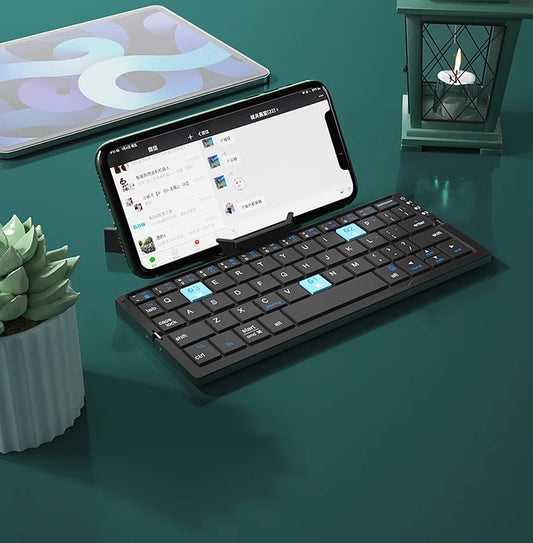 BOW Mini Folding Bluetooth Keyboard - Wireless Keypad for 3 Devices with Stand, Rechargeable and Foldable for Phones and Tablets